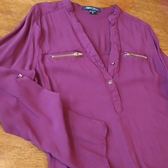 New look shirt| women's long sleeve shirt Sz small| wine red summer shirt - Picture 4 of 8